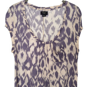 Anthropologie Deletta Sz L Ikat‎ Tunic Tee Lavender Purple Cream Cap Sleeve